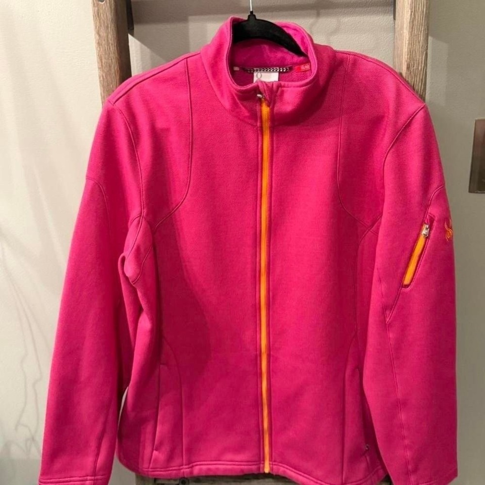 'Spyder pink fleece jacket with orange‎ accents, Size XL - Picture 2 of 6
